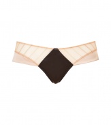 With coquettish vintage-inspired styling, these luxe panties from Kiki de Montparnasse add sizzle to any ensemble - Striped champagne-hued sheer panel and flared hip detail with contrasting solid black inset and trim - Perfect under a slinky cocktail sheath or paired with a matching bra for stylish lounging