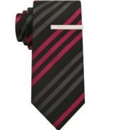 Shake up your ordinary stripes with the subtle sheen of this sophisticated Alfani skinny tie.