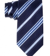 A sleek stripe on this Tasso Elba tie lends a modern finish to your standard 9-5 wardrobe.