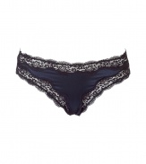 Stylish thong in a fine, dark blue silk blend - really comfy thanks to the stretch - luxurious lace look - with comfortable wide hip band - perfect, snug fit - stylish, sexy, seductive - goes under (almost) all outfits