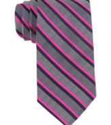 With a high-tech hue, this skinny tie from Calvin Klein is the perfect way to finish off your modern look.