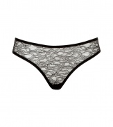 Luxe panty in fine nylon silk and stretch blend - A sultry, stylish must from luxury label Kiki de Montparnasse - Elegant black and champagne lace detail, sleek black piping - Flattering cut, modest coverage, sits comfortably on the hips - Works under just about anything and looks fabulous all by itself!