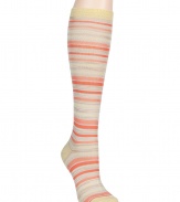 Stylish knee-high socks in fine cotton blend - Chic salmon and lemon colorway - Classic, multi-width stripe motif from knitwear stalwart Missoni - Densely woven and supremely soft - Pair with a pleated mini skirt or short knit dress and ankle boots