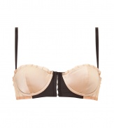 Half-corset and half-bra, this luxe piece from Kiki de Montparnasse adds sizzle to any ensemble - Underwire, slightly padded cups, front hook and eye closure, adjustable wide-set straps - Perfect under a low-cut blouse or paired with matching panties for stylish lounging