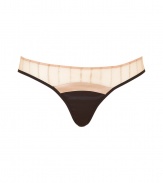 With coquettish vintage-inspired styling, this luxe thong from Kiki de Montparnasse adds sizzle to any ensemble - Striped champagne-hued sheer panel with contrasting solid black inset and trim - Perfect under a slinky cocktail sheath or paired with a matching bra for stylish lounging