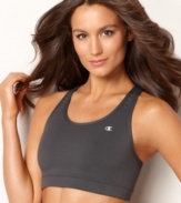 Your go-to sports bra. The Absolute Workout design by Champion prevents show-through, wicks moisture and keeps you cool. Style #7847