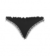 Luxurious thong in fine black synthetic blend - really comfortable thanks to the stretch - with elegant lace detail and comfortable slim band - perfect, snug fit - stylish, sexy, seductive - goes under (almost) all outfits