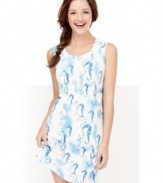 It's easy to sea how this seahorse chemise will bring a smile to your face. This sleeveless design by Nautica features a partial button-down top and comfortable scoop neckline.