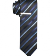 Create a little cool contrast in the concrete jungle with this striped skinny tie from Alfani RED.