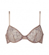 Stylish nude and periwinkle blue underwire bra - Turn up the heat in this versatile bra - Modern floral pattern and a sexy fit - Perfect under any outfit - Made by high-end intimate apparel brand Kiki De Montparnasse