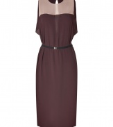 The perfect dress for taking sweet days into chic cocktails, By Malene Birgers two-tone sheath is a feminine choice for all-season sophistication - Rounded neckline, sleeveless, sheer blush front yolk, draped slit back with button closure at nape, elasticized belted waistline - Softly fitted, feminine silhouette - Team with luxe cashmere cardigans and flawless statement heels