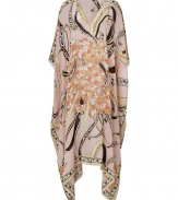 Inject a bit of drama into warm weather looks with Emilio Puccis exquisitely chic floral print kaftan - V-neckline, draped sleeves, longer draped sides, slips on - Loosely draped fit - Wear with a string bikini, a floppy sun hat and oversized sunnies