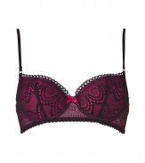 Add seductive appeal to the everyday with this lace-laden contour bra from Elle MacPherson Intimates - Pink with contrasting black lace overlay, front bow detail, underwire, contouring cups, thin adjustable straps, back hook and eye closure - Style with a low-cut top or party-ready frock