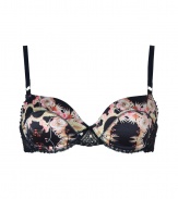 Turn up the heat in this ultra-luxe tropical print bra from Elle MacPherson Intimates - Contouring cups with bow, lace sides, adjustable black straps, black trim, back hook and eye closures - Perfect under cocktail dresses or paired with matching panties for seriously stylish lounging