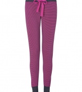 Pretty in pink in ultra comfortable lightweight jersey, Juicy Coutures striped leggings are perfect for cozy lounging - Tonal grosgrain tie, charcoal waistband and fitted cuffs - Fitted, tapered leg - Wear with an oversized sweatshirt and shearling lined boots