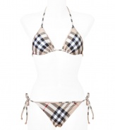 Work an iconic edge into poolside looks with Burberry Brits characteristic check string bikini - Lightly padded top with string ties, bikini bottoms with side string ties - Medium coverage - Wear with sleek leather sandals and an oversized beach tote