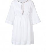 A feminine choice for covering-up post-swim, Burberry Brits check-trimmed cotton tunic lends a crisp finish to poolside looks - Slit round neckline with characteristic checked trim, wide 3/4 sleeves, gathered waistline - Loosely fitted - Wear over bikinis with bright leather sandals