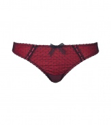 Get the sultry glamorous look of a vintage 1950s pin up girl in Von Follies by Dita Von Teeses black and luxury red spotted stretch mesh thong - Sheer black hail spot stretch mesh over luxury red front, tonal laced satin detail, sheer mesh back - Thong back - Wear with the matching contour bra for a seriously seductive look