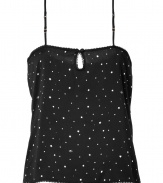 Sleep in style with this sweet and chic star-printed camisole from Juicy Couture - Adjustable spaghetti straps, front button details, asymmetric curved hem, back keyhole opening with bow and button closure, allover small star print - Wear with matching shorts, fuzzy slippers, and a cozy robe