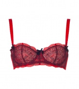 With a seductive fit and d?colletage-enhancing padded cups, this Chantal Thomass bra will turn up the heat to red hot - Soft cups, hide-and-seek effect ruffled lace overlay, black bows, allover floral print, wide adjustable straps, back hook and eye closures - Perfect under a low cut cocktail dress or with matching panties for sultry lounging