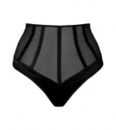 Sleek and seductive with corset-effect satin taped seams, Kiki de Montparnasses sheer black high-waisted thong is as chic as it is easy to wear - High-waisted thong with tonal satin trim - Perfect under a slinky cocktail sheath or paired with a matching bra for stylish lounging