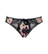 Turn up the heat in these ultra-luxe tropical print briefs from Elle MacPherson Intimates - Scalloped black lace paneling, thin waistband, wide side garters, front bow detail - Perfect under virtually any outfit or paired with a matching bra for stylish lounging