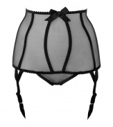 With vintage-inspired styling and a sweet high-waisted cut, Chantal Thomass black mesh garter belt is an ultra glamorous choice - Seamed black mesh, oversized front bow, scalloped trim, suspender straps with clips - Wear with the matching bra and silk stockings under a cocktail frock