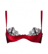 Bring instant sex appeal to your lingerie collection with this eyelash lace inset bra from Kiki de Montparnasse - Underwire, adjustable straps, soft demi cups, black eyelash lace inset with scalloped trim, back hook and eye closures - Style with a low cut blouse or pair with matching panties for sultry lounging