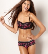 Lacy, racy and a little bit funky. Material Girl mixes up lace, plaid and animal print for a cute combo on this bustier.