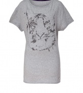 A friendly tiger print covers this chic oversized sleep tee from Juicy Couture - Round neck, short sleeves, long body, front tiger graphic - Wear with a printed robe and fuzzy slippers