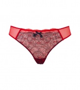 Turn up the heat with these sultry vintage-inspired briefs from Chantal Thomass - Scalloped red lace trim, sheer side paneling, black bow, classic brief styling - Perfect under virtually any outfit or paired with a matching bra for stylish lounging