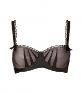 With a seductive fit and d?colletage-enhancing padded cups, this Chantal Thomass bra guarantees to turn up the heat - Padded cups, draped sweetheart neckline, black bows, sheer black overlay, wide adjustable straps, scalloped lace trim, back hook and eye closures - Perfect under a low cut cocktail dress or with matching panties for stylish lounging