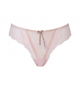 Channel vintage-inspired romance in this ultra-luxe lacy thong from Elle MacPherson Intimates - Allover lace, thin waistband, wide side garters, front leopard print bow detail - Perfect under virtually any outfit or paired with a matching bra for stylish lounging