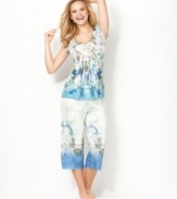 Pajamas to set your heart aflutter. An enchanting print swirls across these soft and stretchy pajamas by One World.