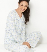 Settle in with cozy, countryside-inspired comfort. Soft and lovely prints decorate these simple, cotton pajamas by Charter Club.