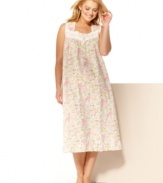 A warm-weather nightgown you'll never want to change out of. This long design by Charter Club gains sweet appeal from a lovely print, lacy trim and ruffled hem.