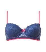 With lace details and contrasting pink trim, this contour bra from Elle MacPherson adds flirty appeal to any look - Contouring cups with lace overlay and bow, adjustable pink thin straps with bow, pink trim, back hook and eye closure - Perfect under virtually any outfit