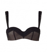 With a seductive fit and d?colletage-enhancing padded cups, this Chantal Thomass bra will help turn up the heat - Padded cups, draped sweetheart overlay, solid nude bra with sheer black overlay, wide adjustable straps, back hook and eye closure - Perfect under a low cut cocktail dress of with matching panties for stylish lounging