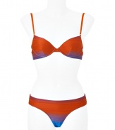 As stylish as it is sophisticated, La Perlas vibrant, viscose blend bikini is guaranteed to turn heads - Lush in rich shades of deep orange and blue - Underwire top clasps at back - Brief sits comfortably at hips and offers modest coverage - Feminine and sexy, a must for your next getaway or for anytime spent poolside - Pair with a caftan and wedges or leather sandals