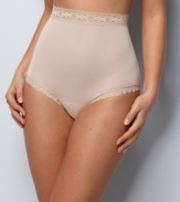 The high-waist panty by Olga Christina is soft and comfortable with pretty floral scalloped trim.