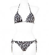 Chic bikini in fine, grey and black nylon stretch - Classic triangle style in elegant, on-trend leopard print - Tie fastenings at halter neck, back and hips - Modest coverage at rear, briefs sit comfortably at hips - Sophisticated and sexy, fits true to size - A must for your next beach getaway