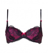 Add instant sex appeal with this naught-but-nice bra from Elle MacPherson Intimates - Pink with charcoal lace overlay, adjustable narrow straps with bow detail, front bow, hook and eye closure, padded cups - Perfect underneath your favorite dress