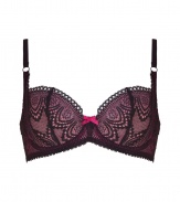 Add seductive appeal to the everyday with this lace-laden contour bra from Elle MacPherson Intimates - Pink with contrasting black lace overlay, front bow detail, underwire, soft cups, thin adjustable straps, back hook and eye closure - Style with a low-cut top or party-ready frock