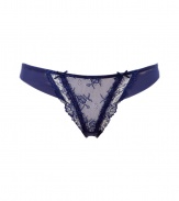 Lace-laden and ultra romantic, this thong from Elle MacPherson Intimates bring a sexy touch to any look - Sheer lace front with bow detailing, solid blue wide band at waist - Perfect under virtually any outfit