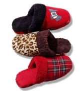 For fireside nights or shower-fresh mornings. Slip your feet into the festive and cozy Holiday Lane slippers by Charter Club.