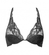 Stylish bra in fine black silk - very comfortable due to stretch content - luxurious underwire bra in lace optic with floral embroidery - slightly padded cup - genius mix of classic lightly padded half cup and triangle bras - slim adjustable straps which are crossed at the back - a dream piece, perfect for deep necklines and sleeve-less tops - perfect snug fit - cute, sexy, seductive - fits under almost all outfits