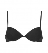 Luxurious push-up bra in fine black synthetic fiber - very comfortable and pleasant on the skin - elegant simple padded cups -  thin adjustable straps and hook closure - creates a dream cleavage - perfect snug fit - stylish, sexy, seductive - fits under (almost) all outfits