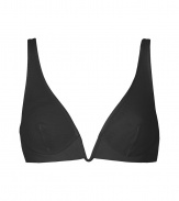 Luxurious underwire bra in fine black synthetic fiber stretch - very comfortable and pleasant on the skin - elegant triangle shape with unpadded cups and adjustable straps - hook closure - perfect for plunging necklines - creates a dream cleavage - perfect snug fit - simple, elegant AND sexy - fits under (almost) all outfits