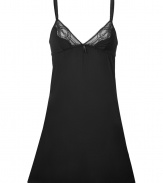 Stylish camisole slip dress made ​.​.of fine, black synthetic stretch - Elegant lace insert at the d?collet? - Slim spaghetti straps - The dress falls loose in an A-line, yet fits snug - Stylish and sexy at the same time, also wonderfully comfortable thanks to the stretch content - Combine with the matching briefs