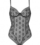 Sultry black crochet lace bodysuit - This ultra-sexy bodysuit is perfect under clothes or for a boudoir-ready look on its own! - Sweet crochet lace detail and flattering fit - Made by high-end intimate apparel brand Kiki de Montparnasse